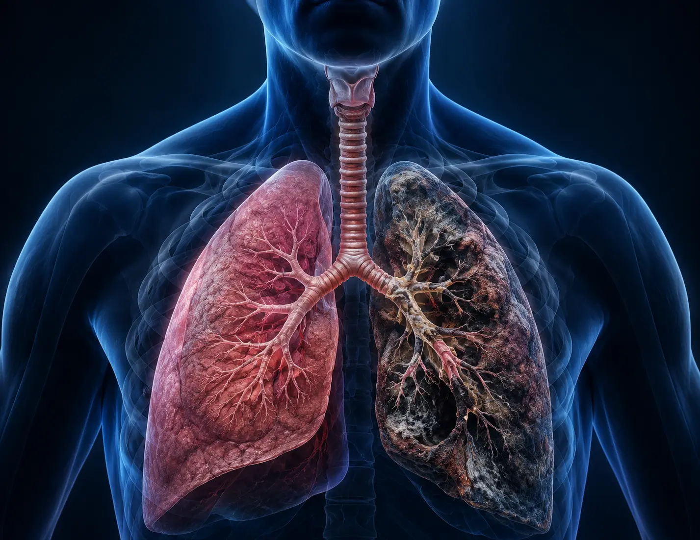 Healthy lung vs smoker's lung comparison